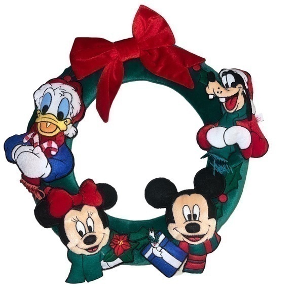 DISNEY CHRISTMAS DOOR HANGING WREATH MICKEY & FRIENDS MINNIE DONALD GOOFY 16" - Picture 1 of 2